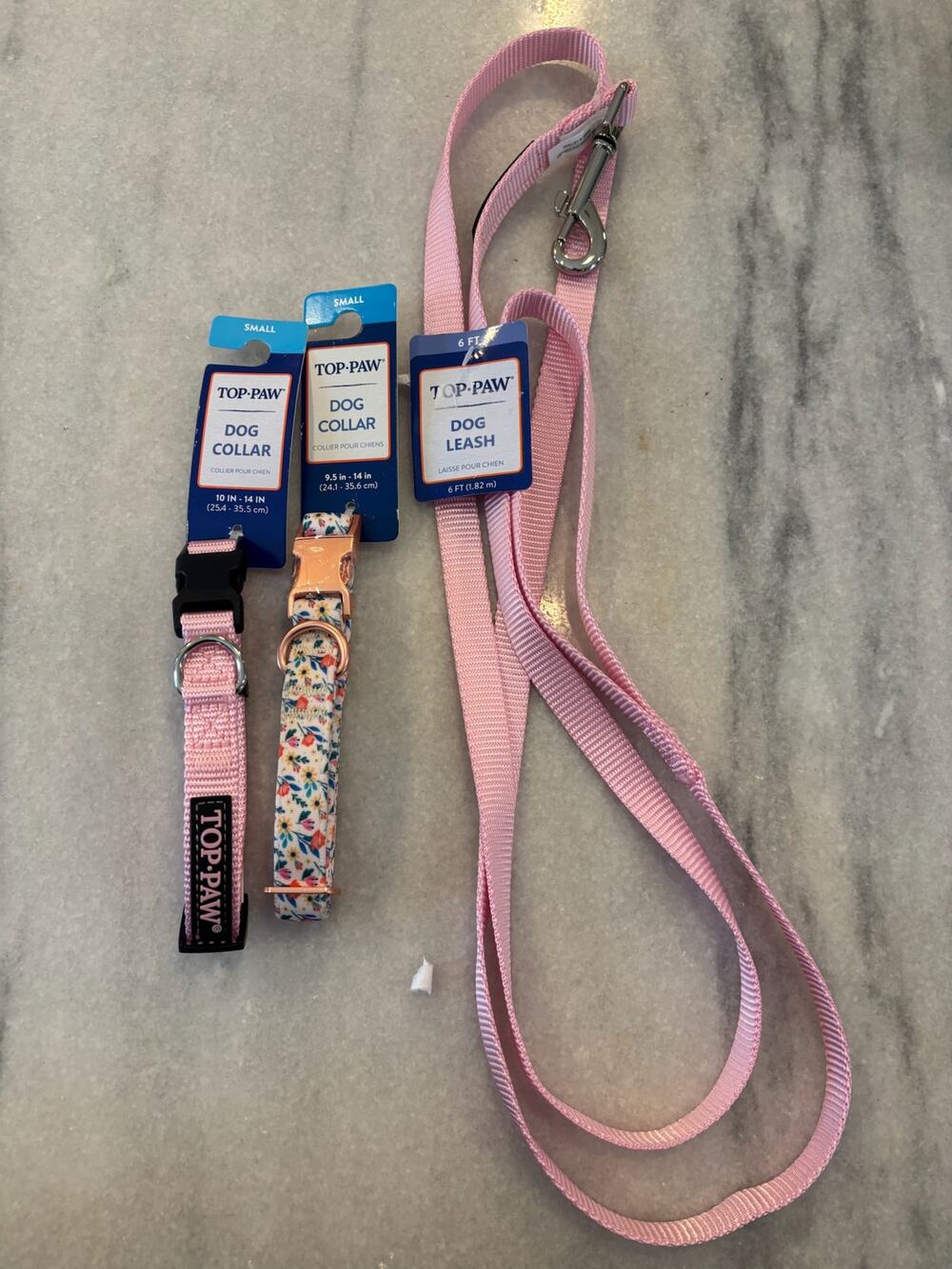 Top Paw Small Dog Collar Leash Bundle Pink Floral 2 Collars 6ft Leash NWT